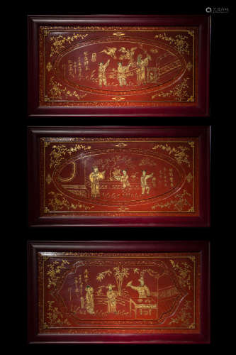THREE FINE PAINTED LACQUERWARE TABLETS
