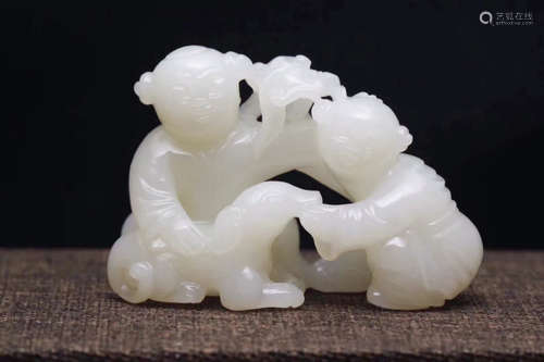 HETIAN JADE CHILDREN AND DOG PENDANT