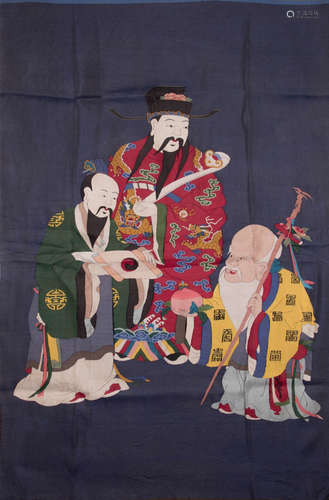 THREE CHINESE LUCKY GODS EMBROIDERY