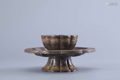 GOLD FLOWER LOTUS PATTERN SILVER WARE