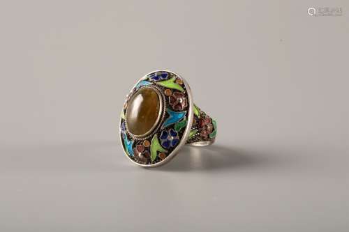 BLUE AND YELLOW CRYSTAL RING