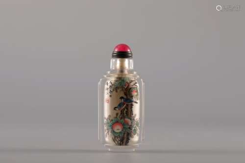 FAMILLE GLASS DOUBLE-SIDED WITHIN FLOWER AND BIRD PAINTING SNUFF BOTTLE
