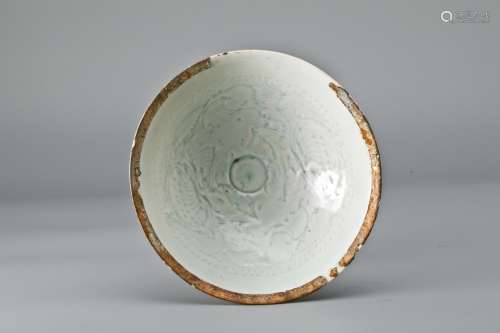 HUTIAN KILN CARVED PICTURE BOWL,SOUTHERN SONG DYNASTY