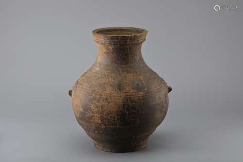 GREY POTTERY JAR, HAN DYNASTY