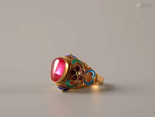 RED AND BLUE TOURMALINE RING
