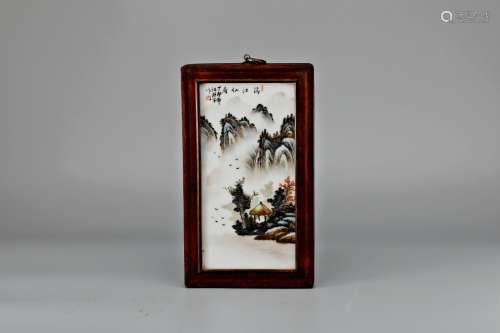 SOLID WOOD INLAY PORCELAIN LANDSCAPE HANGING PAINTING