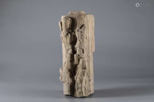 FIGURE CARVED PILLAR STONE, MING DYNASTY