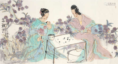 杨春华（b.1953） 2003年作 弈棋图 镜片 设色纸本