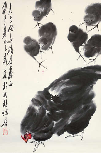王子武（b.1936） 甲子 1984年作 母子情深 镜片 设色纸本