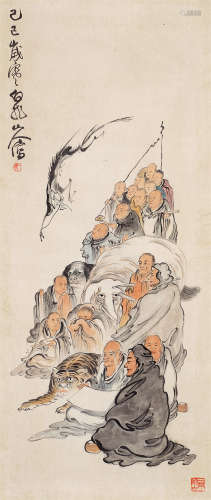 王震（1867～1939） 已巳 1929年作 罗汉图 立轴 设色纸本