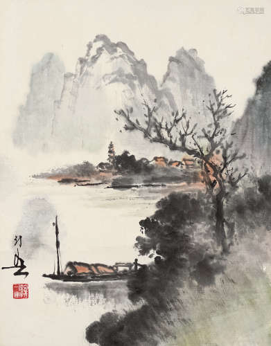 黄幻吾（1906～1985） 清江帆影 镜片 设色纸本