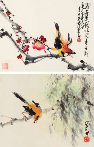 赵少昂（1905～1998） 花枝玉禽 镜片 设色纸本