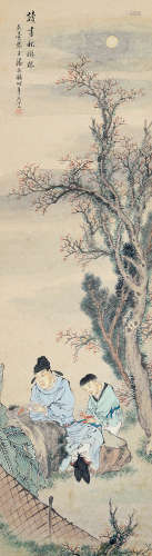 潘振镛（1852～1921） 秋林读书 立轴 设色纸本