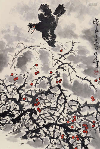 孙其峰（b.1920） 红果山鸟 立轴 设色纸本