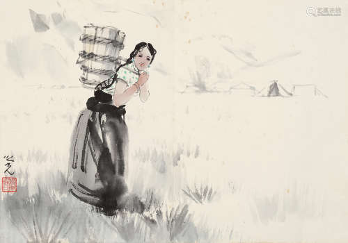 杨之光（b.1930） 藏区风情 镜片 设色纸本