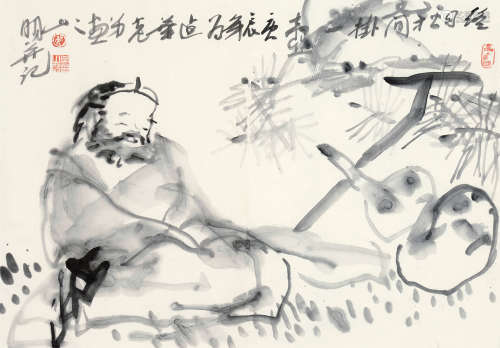 吴山明（b.1941） 庚辰 2000年作 醉僧图 镜片 水墨纸本