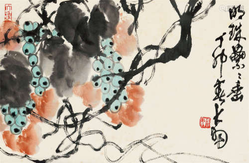 陈大羽（1912～2001） 丁卯 1987年作 硕果累累 镜片 设色纸本