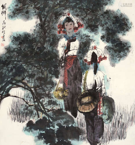 钟增亚（1940～2002） 己卯 1999年作 侗乡 立轴 设色纸本