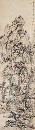 周怀民（1907～1996） 甲戌 1934年作 秋山高隐 立轴 设色纸本