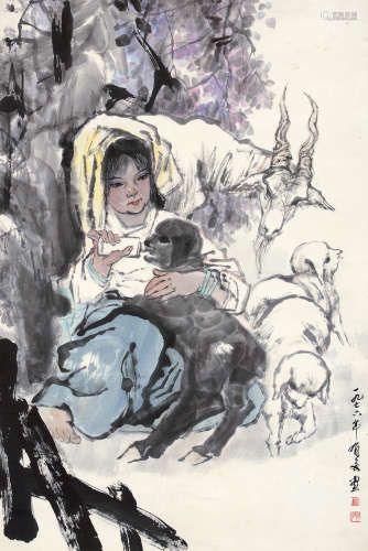 姚有多（1937～2001） 1976年作 牧羊图 立轴 设色纸本