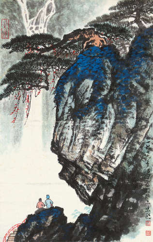 魏紫熙（1915～2002） 1976年作 观瀑图 镜片 设色纸本
