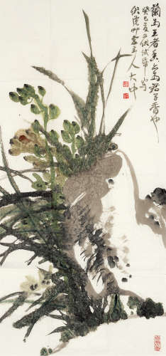 冯大中（b.1949） 癸巳 2013年作 兰石图 镜片 设色纸本