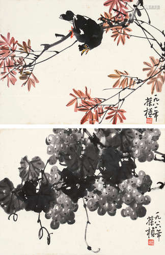 苏葆桢（1916～1990） 花鸟双挖 立轴 设色纸本