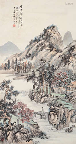 陆恢（1851～1920） 壬子 1912年作 溪山访友 立轴 设色纸本