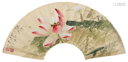 唐云（1910～1993） 荷花 扇面 设色纸本