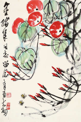陈大羽（1912～2001） 辛酉 1981年作 牵牛花 立轴 设色纸本