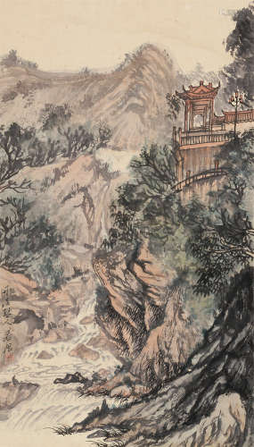 胡若思（1916～2004） 溪亭山色 立轴 设色纸本