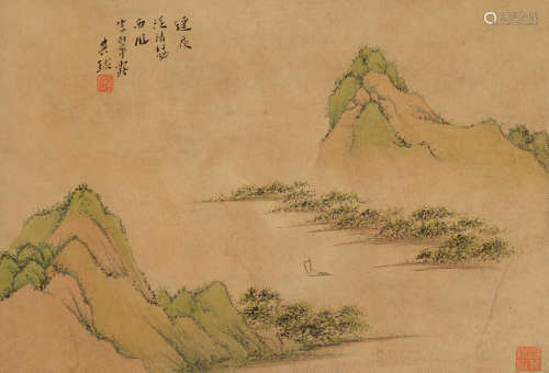 温其球（1862～1941） 秋江帆影 镜片 设色纸本