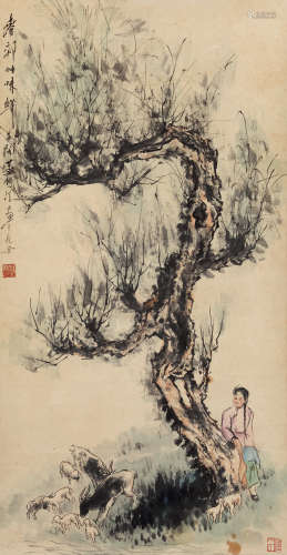 蔡鹤汀（1909～1976） 春郊草味鲜 立轴 设色纸本