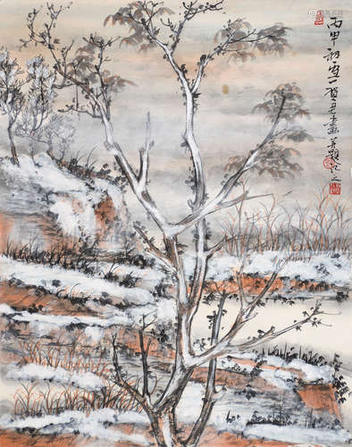 魏贺君（b.1971） 丙申2016年 雪后风情 镜片 设色纸本