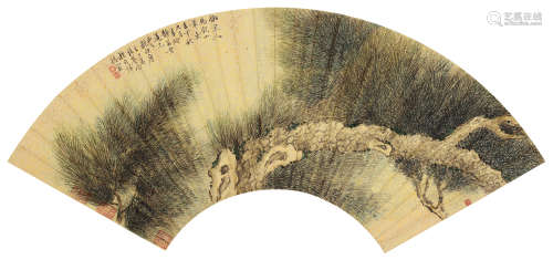 张夕庵（1761～1829） 壬申1812年作 青松图 扇面 设色纸本