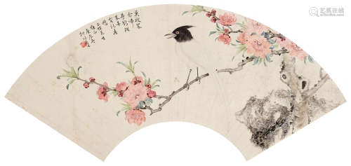 陆抑非（1908～1997） 庚辰1940年作 桃花春鹊 镜框 设色纸本