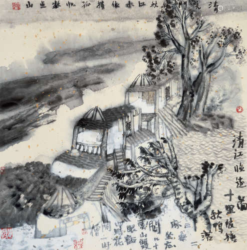 姚鸣京（b.1959） 清江临迹图 镜片 水墨纸本