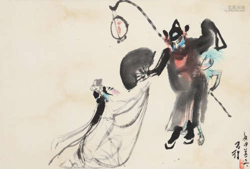 高马得（1919～2007） 庚申1980年作 戏曲人物 立轴 设色纸本