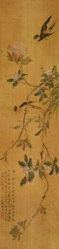 钱澍（？～1809） 柳燕春风 立轴 设色纸本