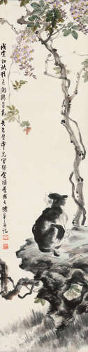 黄君壁 陈年（1898～1991） 戊寅1938年作 耄耋图 立轴 设色纸本