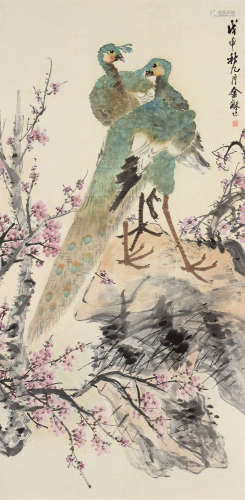 金梦石（1869～1947后） 戊申1908年作 孔雀 立轴 设色纸本