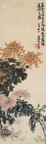 谢公展（1885～1940） 壬申1932年作 秋菊傲霜 立轴 设色纸本