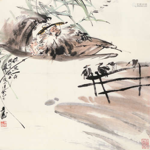 王涛（b.1943） 癸巳2013年作 芦边垂钓 镜片 设色纸本