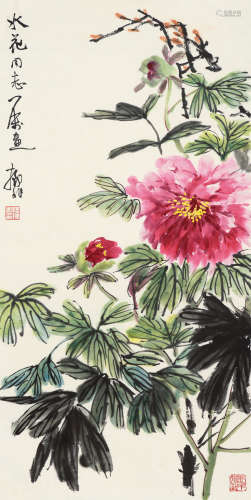陆抑非（1908～1997） 牡丹 镜片 设色纸本