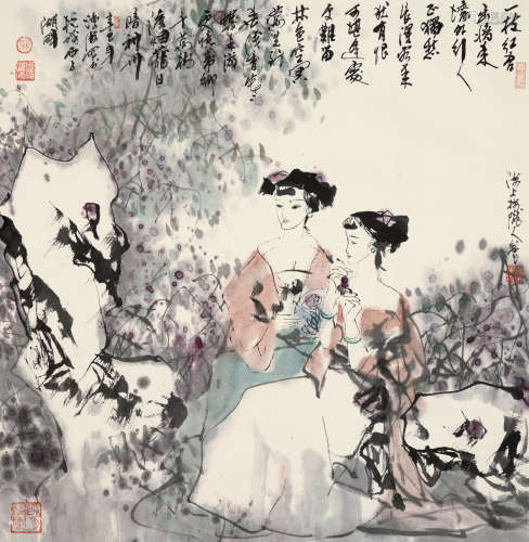 潘鸿海（b.1942） 辛已2001年作 仕女图 镜框 设色纸本