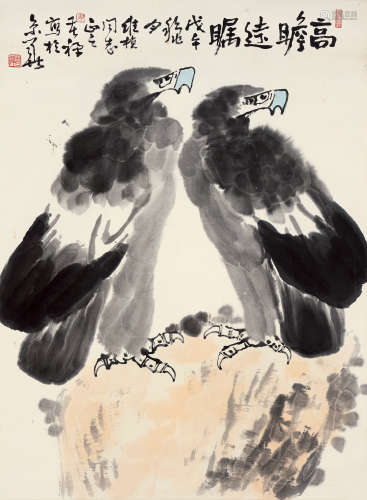 李苦禅（1899～1983） 戊午1978年作 高瞻远瞩 镜片 设色纸本
