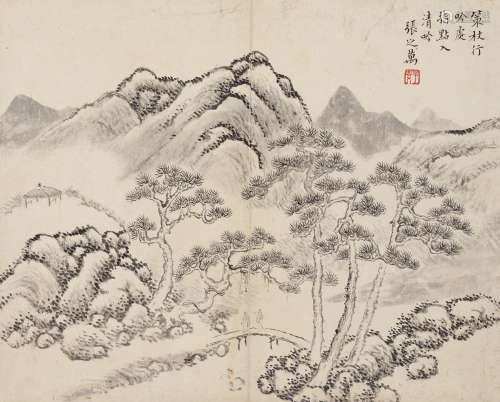 张之万（1811～1897） 策杖行吟图 镜片 水墨纸本