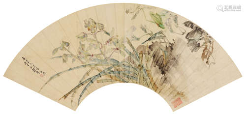 程璋（1869～1938） 兰石图 镜片 设色纸本