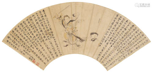 钱樾（1743～1815） 壬戌1802年作 公孙大娘舞剑图 扇面 设色纸本