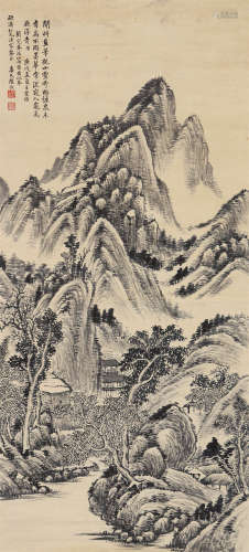 陆恢（1851～1920） 庚戌1910年作 溪山雨意 镜片 水墨纸本